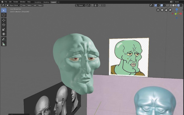 Squidward model in 3d blender