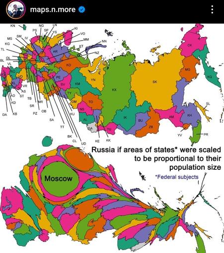 map - russia if areas of 'states' were scaled to be proportional to their population size