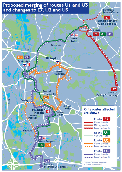 Proposed merging of routes U1 and U3 and changes to E7, U2 and U3