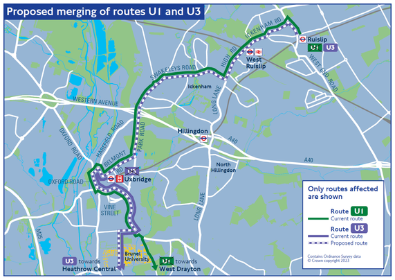 Proposed merging of routes U1 and U3