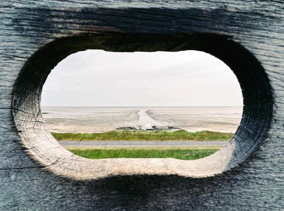View from the wooden seal observation wall towards the wadden sea at the Dollard, NL.