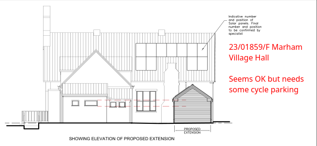 Illustration of village hall with extension shown shaded on the right of the drawing.