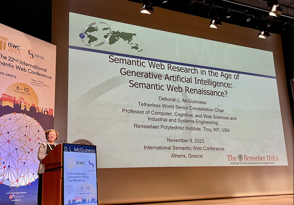 Deborah McGuiness presenting her key note at ISWC 2023 in Athens.
