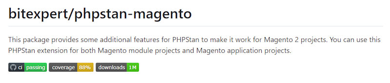 Download statistics showing 1 million downloads of the bitexpert/phpstan-magento Composer package.