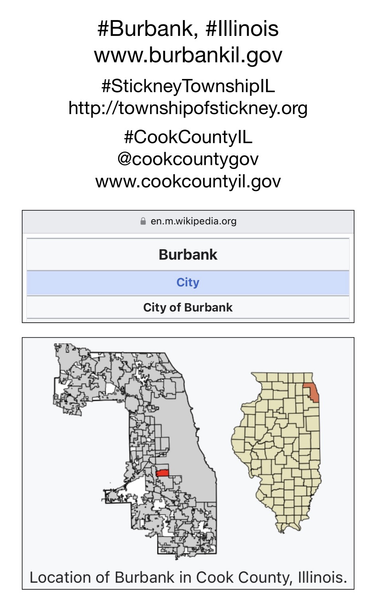Screenshot of map showing location of Burbank, Illinois.