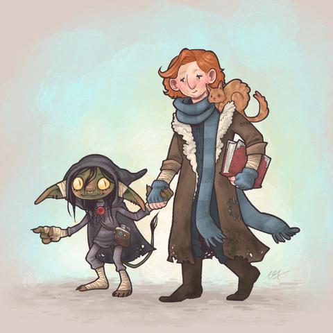 Caleb and Nott from Critical Role holding hands.