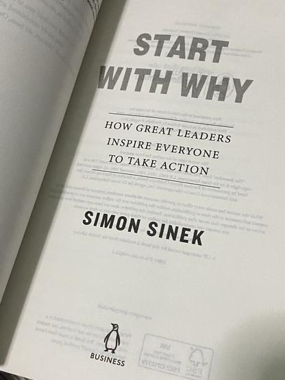 Page showing book title of Simon Sinek’s “Start With Why”