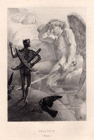 Illustration von Jean Paul Laurens zum "Prolog im Himmel" aus einer illustrierten Ausgabe von Goethes Faust Teil 1, Paris 1885.