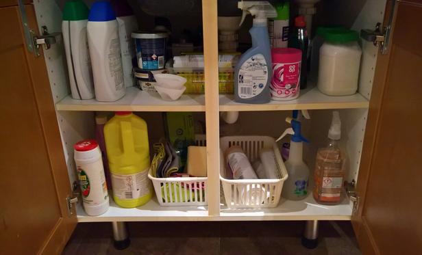 A #VeryCleanCupboard with #CleaningProducts and #GeneralSundry #HouseholdItems some of which are #Toxic / #Caustic | #SomeLabelsMatter