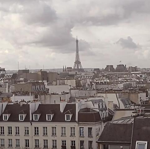 A view of the Eiffel Tower off in the distance from Centre Pompidou.