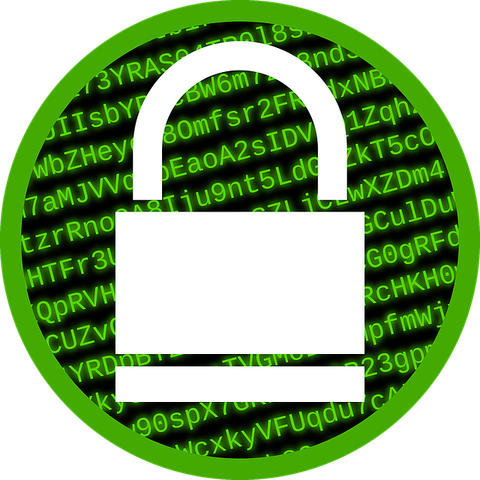 A green circle filled with cyphertext, with a white lock icon in the foreground. The image represents encrypted data.