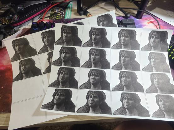 Two printer sheets containing 24 small printed cells of Gortash, neatly aligned into 16 per page