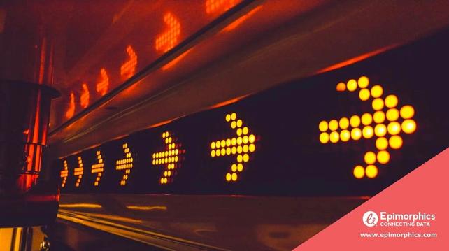 photo of Yellow Arrow LED Signage in an atmospheric dark urban setting with the Epimorphics connecting data logo