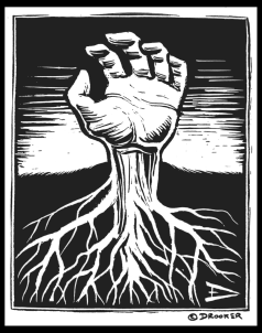 Verwurzelte Hand, die aus dem Boden wächst