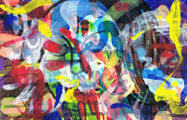 Malerei: Farbenfrohes Chaosmotiv, abstrakt