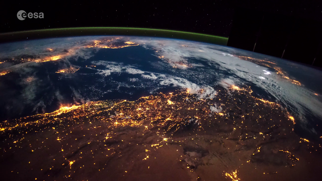 photo, oblique - satellite image - ESA - Africa to Russia at night