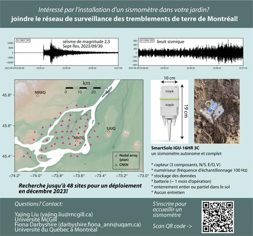Une demande aux personnes intéressées pour installer un sismomètre dans leur jardin de Montréal (aucune électricité ni entretien requis).