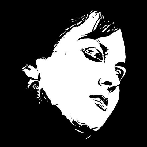Pen drawing of a young woman closing her eyes and moving her head to the side drawn on a black background.