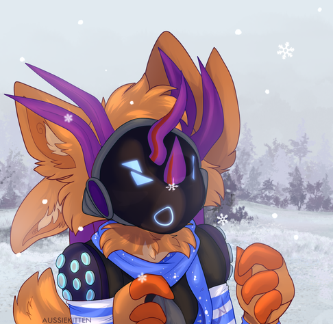 A protogen with a snowflake on their snoot