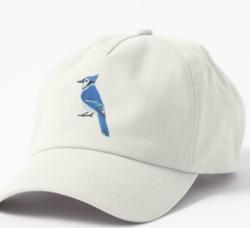 Our bluejay mascot is shown on a baseball cap.