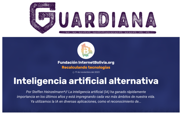 Captura de pantalla del artículo "Inteligencia artificial alternativa" en la página web guardiana.com.bo