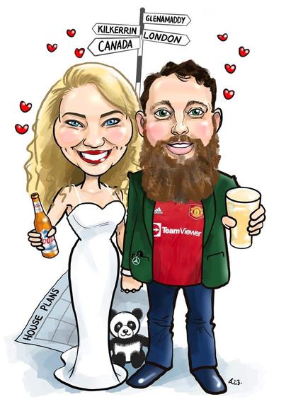 House Plans and Panda Caricature Wedding Gift