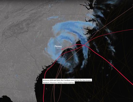 map - hurricane paths - Carolinas