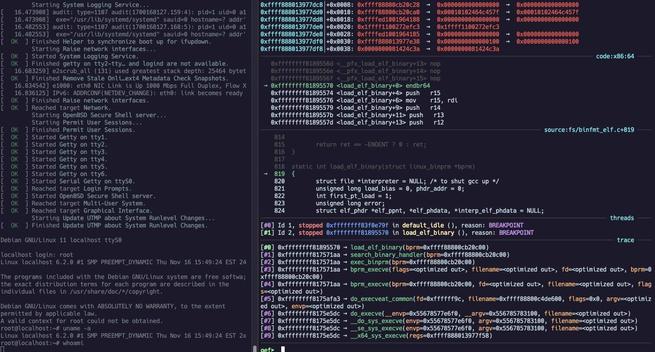 screenshot of easylkb tool being used to debug a kernel
