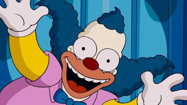 Krusty the clown looking at camera with excited hands