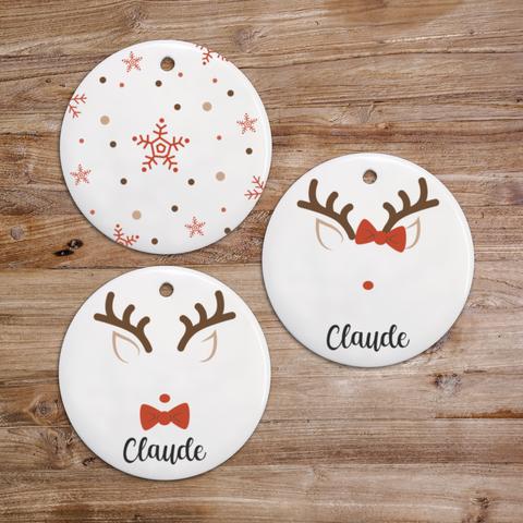 Décoration de Noël : disque en céramique à suspendre au motif de bois de renne fille ou garçon à personnaliser avec le prénom de votre choix. A retrouver dans notre boutique en ligne : ernestine-etcie.fr