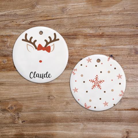 Décoration de Noël : disque en céramique à suspendre au motif de bois de renne fille à personnaliser avec le prénom de votre choix. A retrouver dans notre boutique en ligne : ernestine-etcie.fr