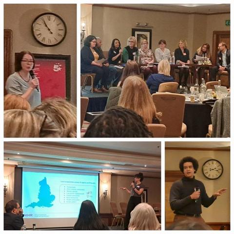 Collage of photos of speakers from the event.