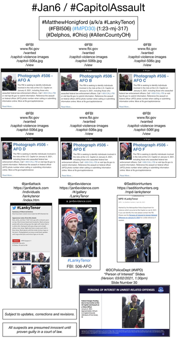 Photos of January 6th riot suspect Matthew Honigford (Delphos, Ohio).