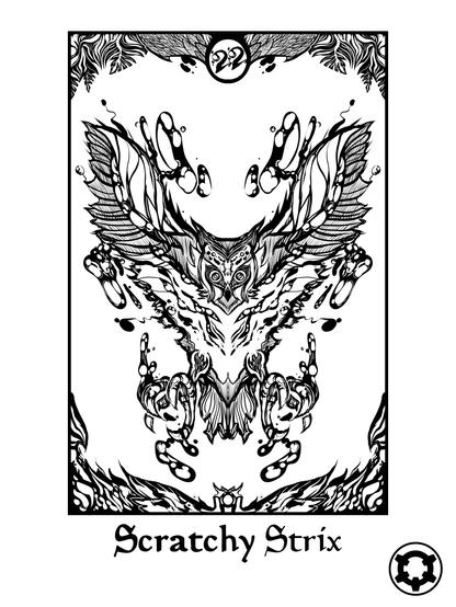 Scratchy Strix

Creature. Summons a Scratchy Strix, a flying Bird monster. Each attack has a 50% chance to cause the target to bleed, dealing +2 bonus Bleed damage for 3 turns.

Armor class: 15 (natural armor)
HP: 150
Damage: +4 damage bonus against light armor

Abilities:
-Dive: the Scratchy Strix attacks up to the two closest targets at high speed from above, gaining +3 Dexterity until the next turn
-Claws: the Scratchy Strix attacks the closest character with its talons, dealing physical damage.
-Skull-carving Beak: the Scratchy Strix uses its beak to lunge at the target, dealing piercing damage that ignores the character's armor. This ability has a chance to inflict a concussion, stunning the target for two turns.