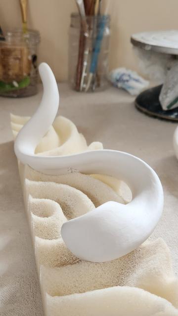 Ceramic sculpture work in progress inspired by the Venus Girdle (Cestum Veneris) which is a ribbon-shaped comb jelly usually found in the Mediterranean Sea.