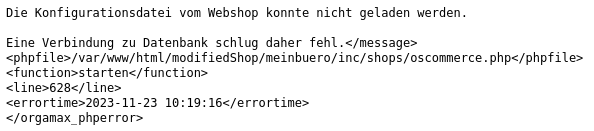 Screenshot der XML-Fehlermeldung der Schnittstelle zu Buhl Mein Büro.