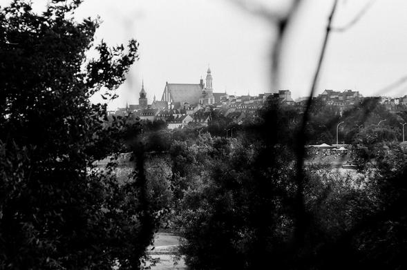 City and river as seen from the bushes near the Gdanski Bridge in Warsaw