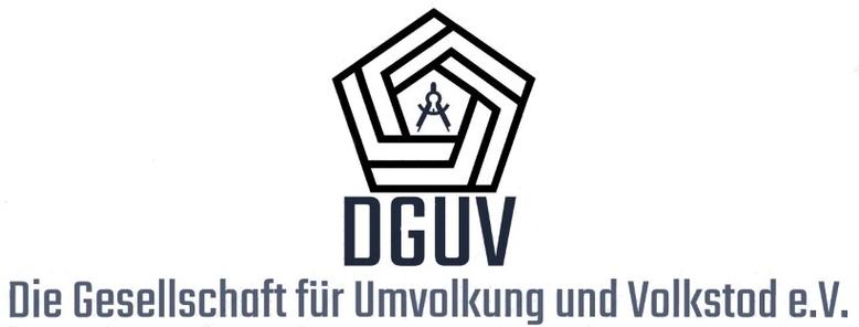 DGUV, Die Gesellschaft für Umvolkung und Volkstod e.V., mit dem vorherigen Logo
