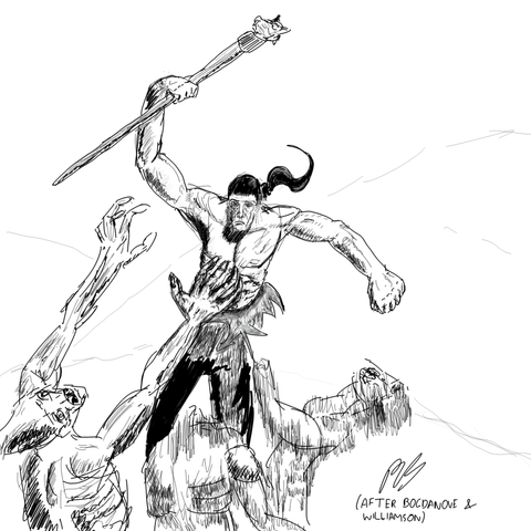 Solomon Kane, 16th-century Puritan adventure, fighting vampires with a cat-headed staff