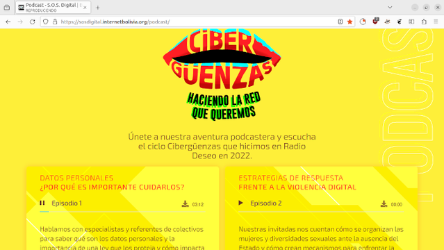 pagina web de cibergüenzas donde muestran los capítulos del podcast