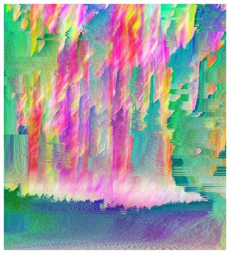 Originally a photograph of trees in a wood with a little intentional camera movement, this Lomochrome Purple image is now a multicoloured abstract after first channel shifting and then pixel sorting.
