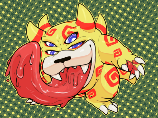 Belome from Super Mario RPG sticking his tongue out towards the viewer.