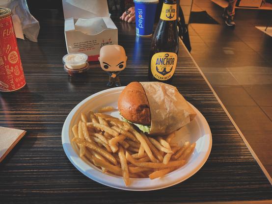 Cal with a burger at Buckhorn