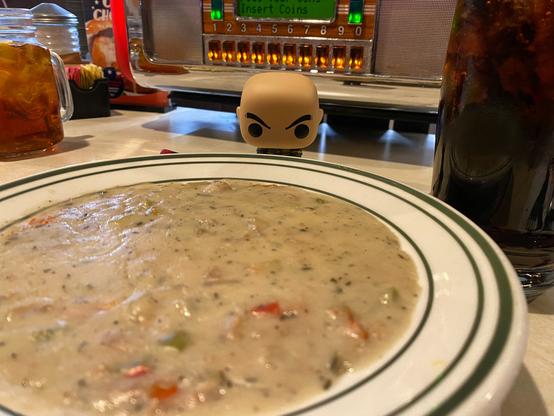 Cal with clam chowder