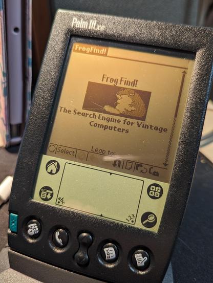 Palm IIIxe running Xino is displaying frogfind.com