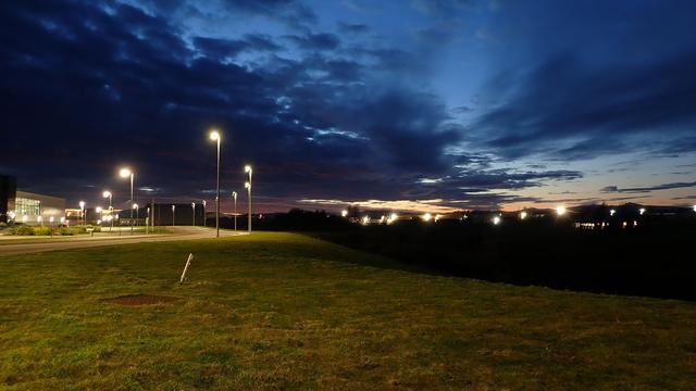 Well into twilight now. Photo of the bright lights of an industrial estate we were walking through. A quiet place.
