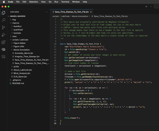 Image showing syntax highlighting for ImageJ Macro language in VSCode