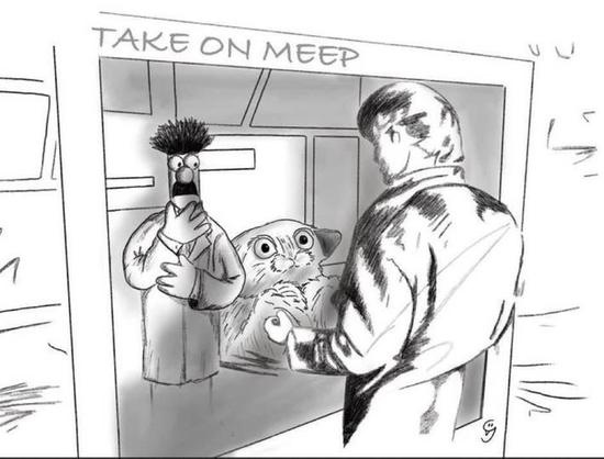 Bunsen looks on in horror as Morten Harket of the band A-ha, picks The Meep over them.