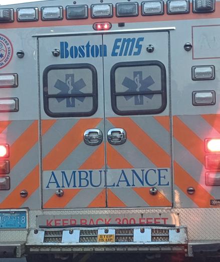 The back of an ambulance

Boston EMS
Keep back 300 feet