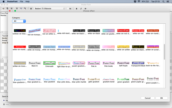 Screenshot of Poster Font on MacOS with some of the included templates
